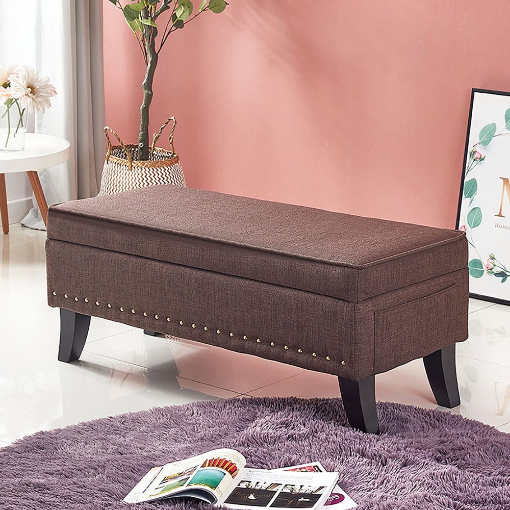 LZDRETUQ Home Multifunctional Storage Bench, Cotton-Linen Upholstered Ottoman, 100 x 45 x 40 cm
