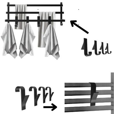 Anwicar 60 cm Wall-Mounted Towel Rack with Hooks, Matte Black