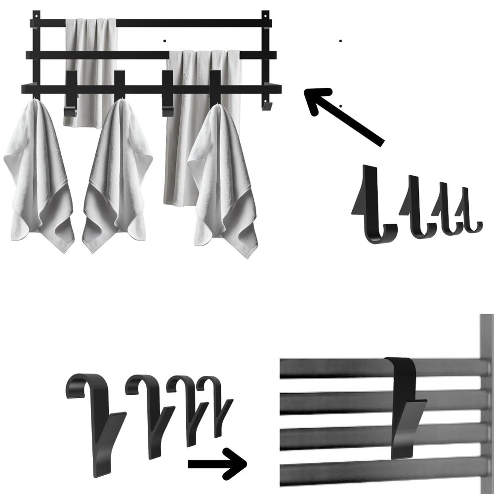 Anwicar 60 cm Wall-Mounted Towel Rack with Hooks, Matte Black