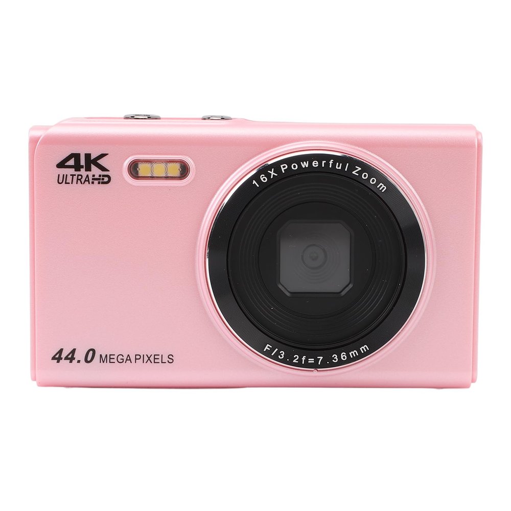 Digital Camera, 4K Ultra HD & 44MP Autofocus Camera with 16x Zoom and Anti-Shake, Compact Point-and-Shoot Camera for Teens, Kids, and Beginners (Cherry)
