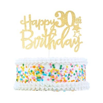 CAPASTEC 30th Birthday Cake Decoration, Gold, 1 pc., Glitter Cardboard