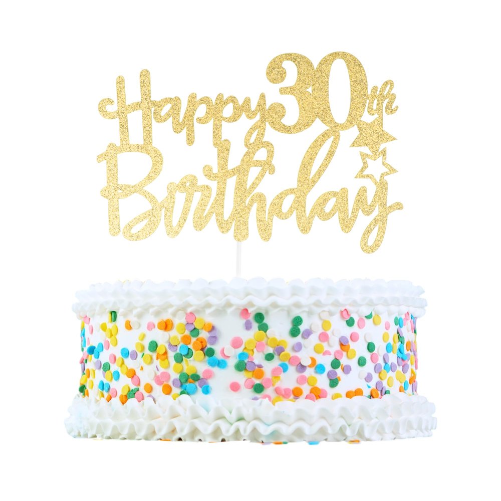 CAPASTEC 30th Birthday Cake Decoration, Gold, 1 pc., Glitter Cardboard