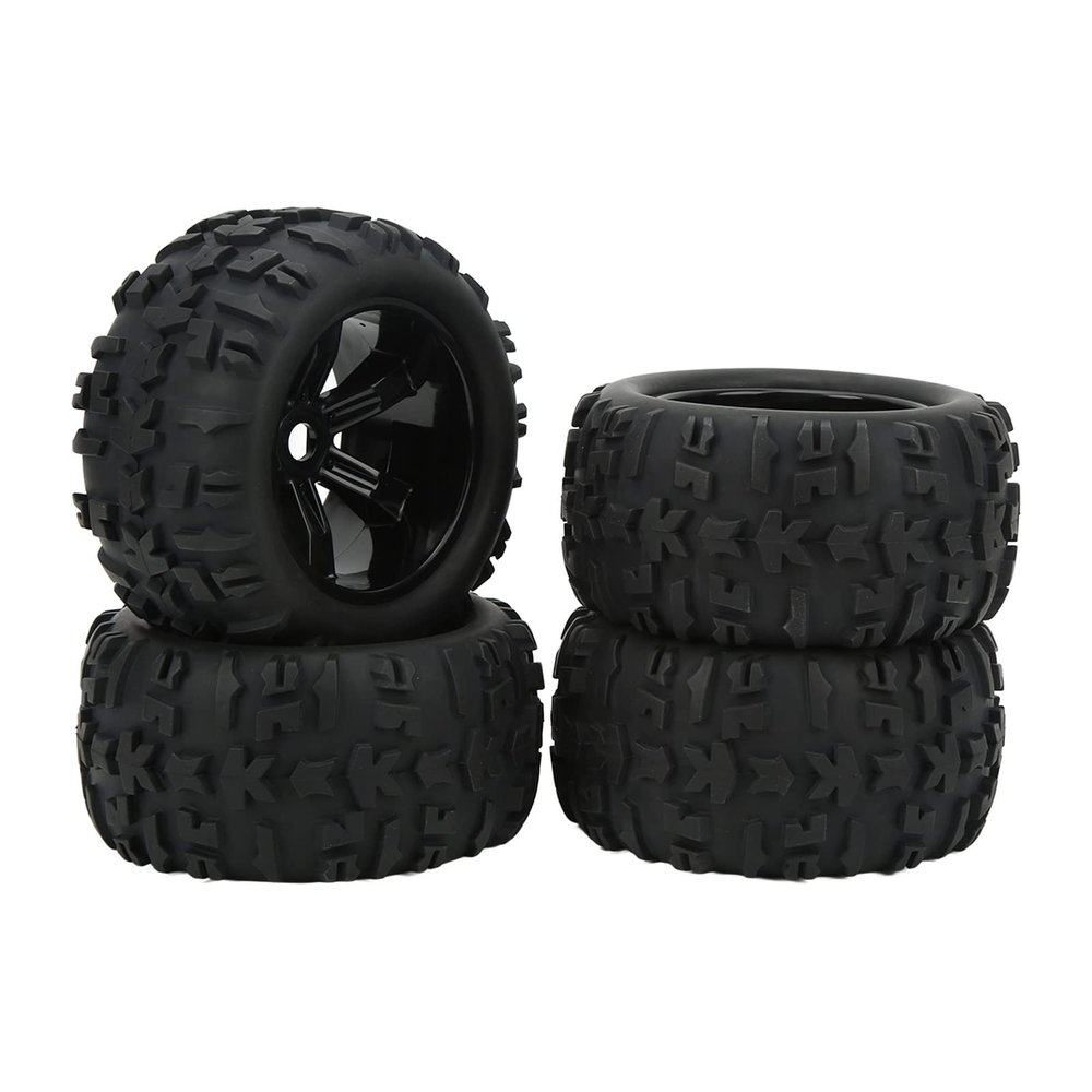RC Rubber Replacement Tires for Traxxas Maxx and Arrma Kraton, 1/8 and 1/10 Scale, 4-Piece Set, Black