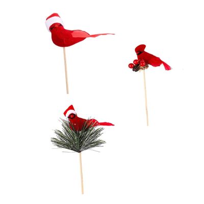 POPETPOP 3-Piece Red Cardinal Bird Christmas Tree Ornaments on Sticks