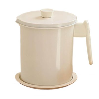 Vnook Iron Oil Filter Pot, 1.7 L Oil Strainer Container with Lid, White