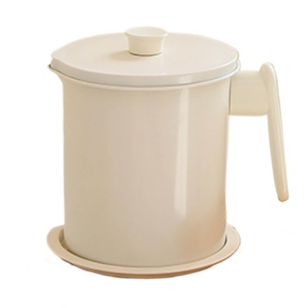 Vnook Iron Oil Filter Pot, 1.7 L Oil Strainer Container with Lid, White