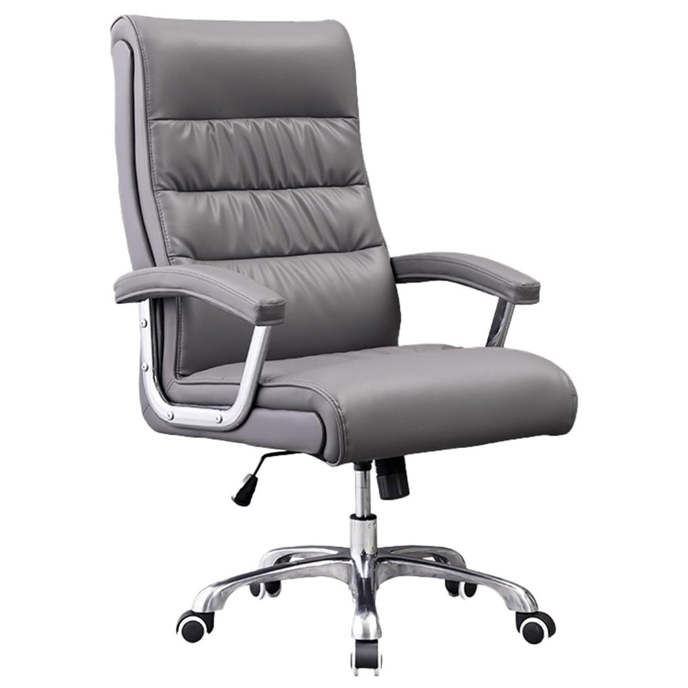 METTEOR Office Chair, Genuine Leather Swivel Chair, Ergonomic Computer Chair, Home Office Desk Chair with Height Adjustment and 120° Reclining Backrest, Black, One Size
