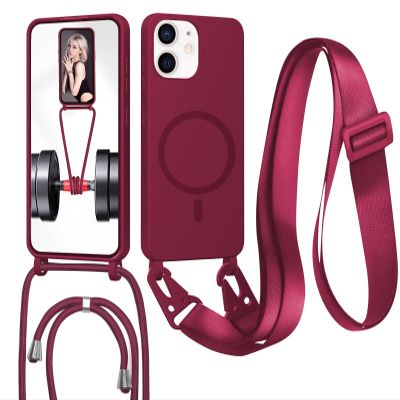 FERLAN Crossbody Phone Case with Detachable Lanyard for iPhone 12 mini, Red