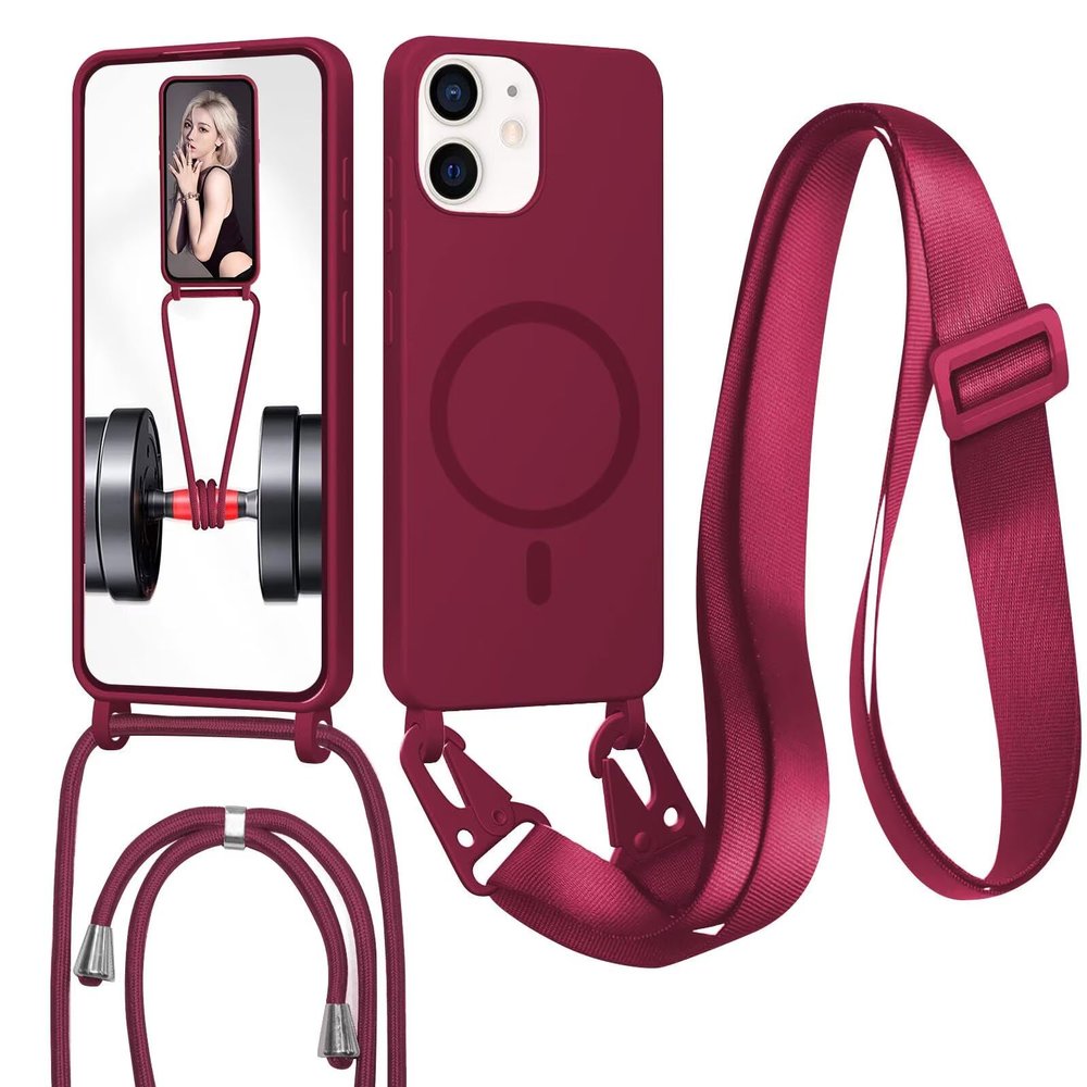 FERLAN Crossbody Phone Case with Detachable Lanyard for iPhone 12 mini, Red