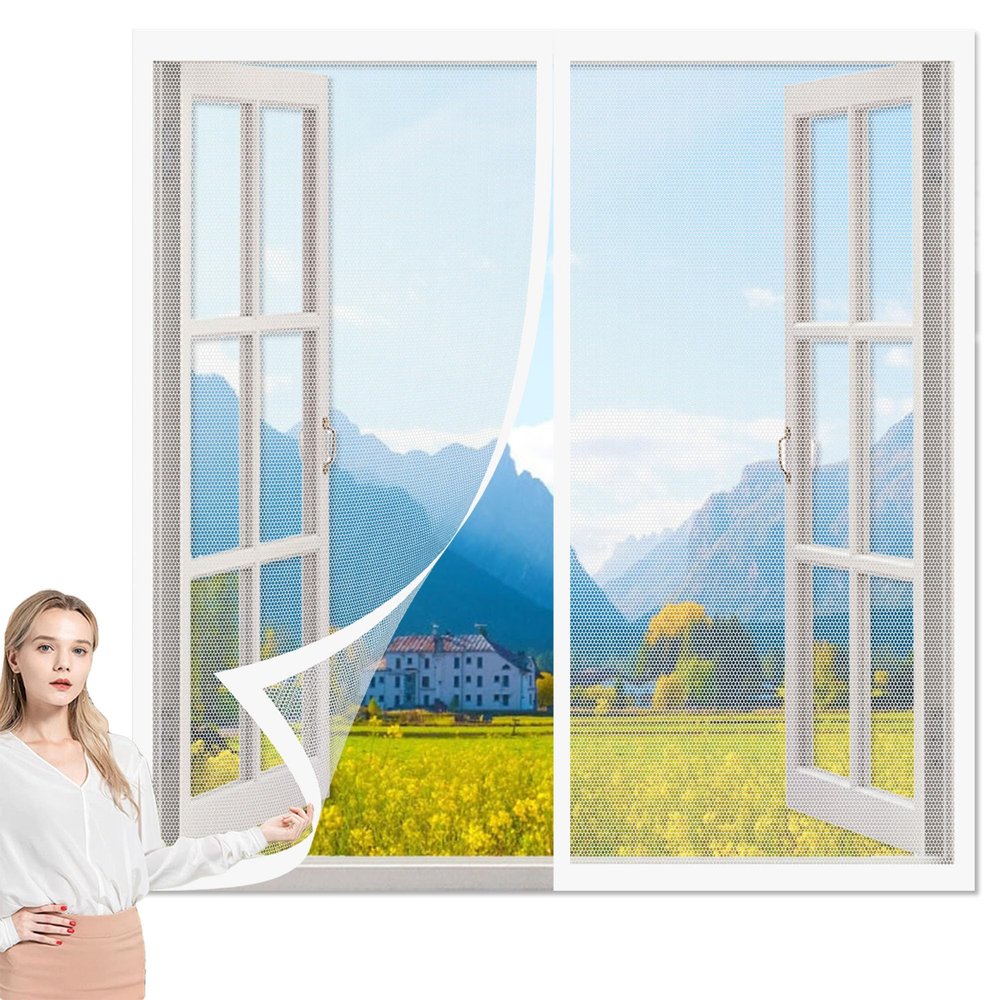Magnetic Window Insect Screen 154 x 115 cm, No-Drill Installation, White