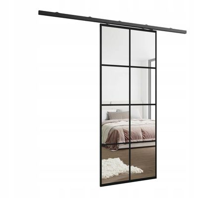 Kier Furniture LOKI Interior Sliding Door with Mirror, Wall-Mounted, Left/Right, Black, 96 cm