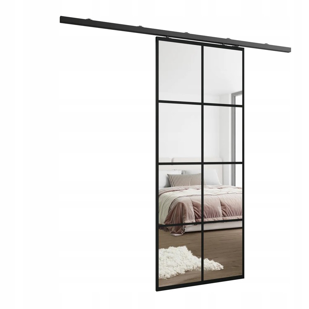 Kier Furniture LOKI Interior Sliding Door with Mirror, Wall-Mounted, Left/Right, Black, 96 cm
