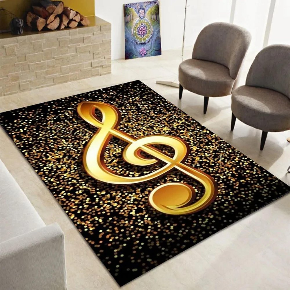 3D-Printed Floor Runner Area Rug, Thick Flannel Non-Slip Mat, Musical Notes, Polyester Soft Touch, 80 x 120 cm