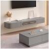 GAOAZHEN Floating TV Stand, Wall-Mounted Entertainment Console with Drawers and Glass Sliding-Door Storage, Gray, 180 cm view 1