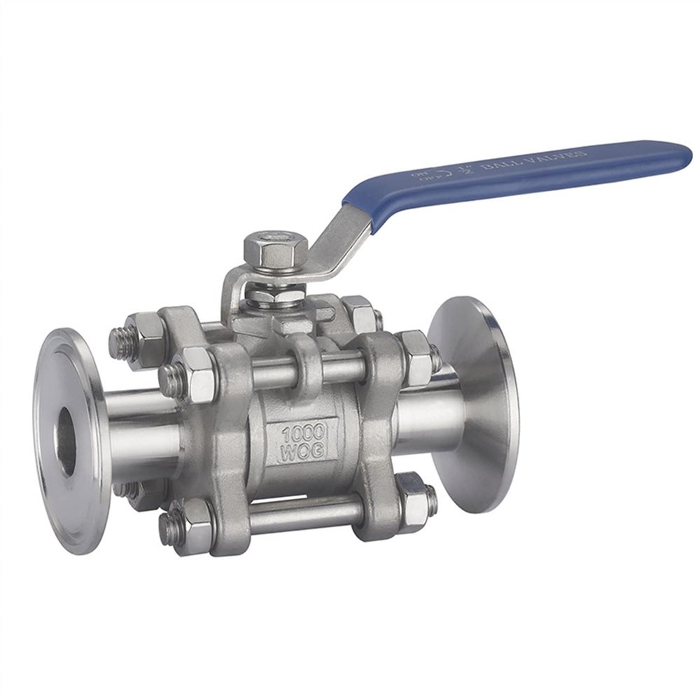 FBPQRCONS 1/2" 3/4" 1" SS304 Stainless Steel Sanitary Ball Valve, 3-Piece Ball Valve with Tri-Clamp Ferrule (1 Inch)