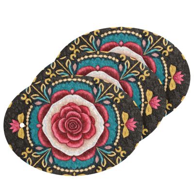 Rose Floral Black Boho Absorbent Non-Toxic Dish Sponges, 3-Pack