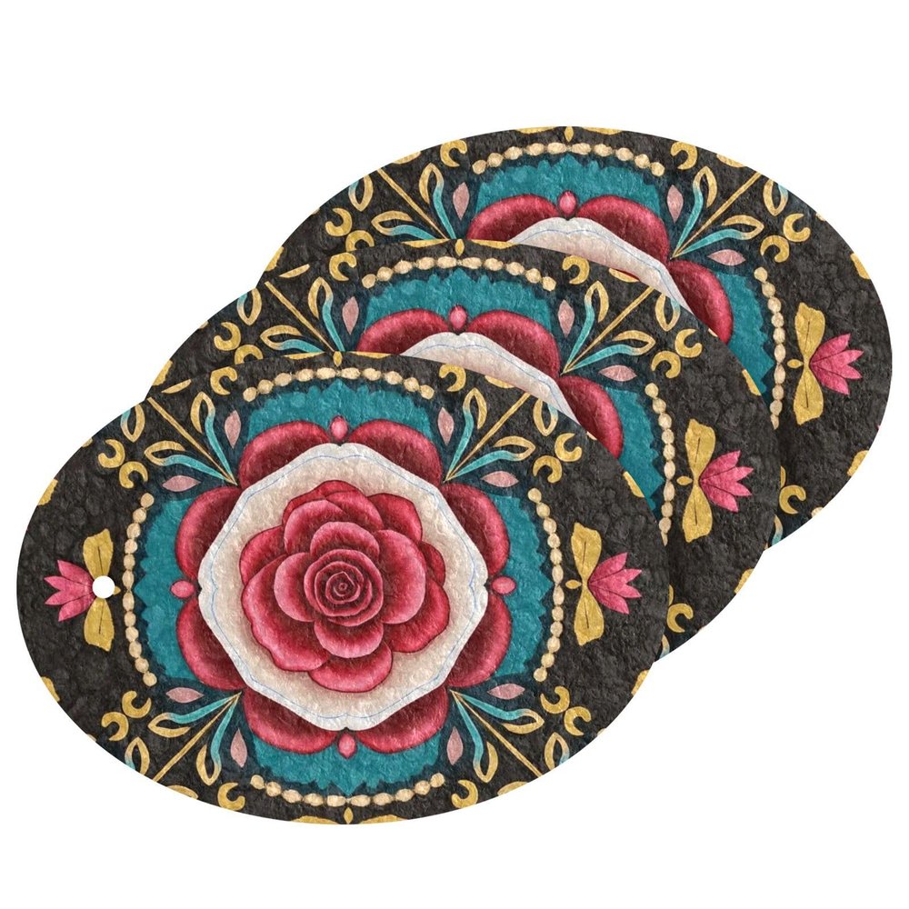 Rose Floral Black Boho Absorbent Non-Toxic Dish Sponges, 3-Pack