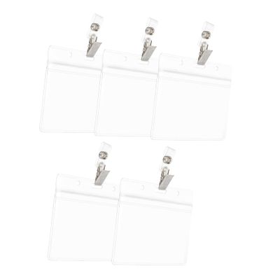 Transparent PVC ID Card Holder with Metal Clip, 5-Pack