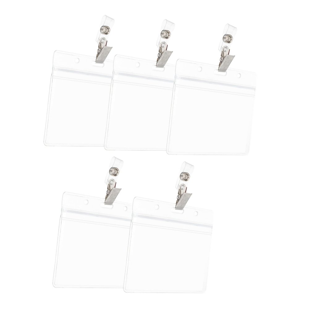 Transparent PVC ID Card Holder with Metal Clip, 5-Pack