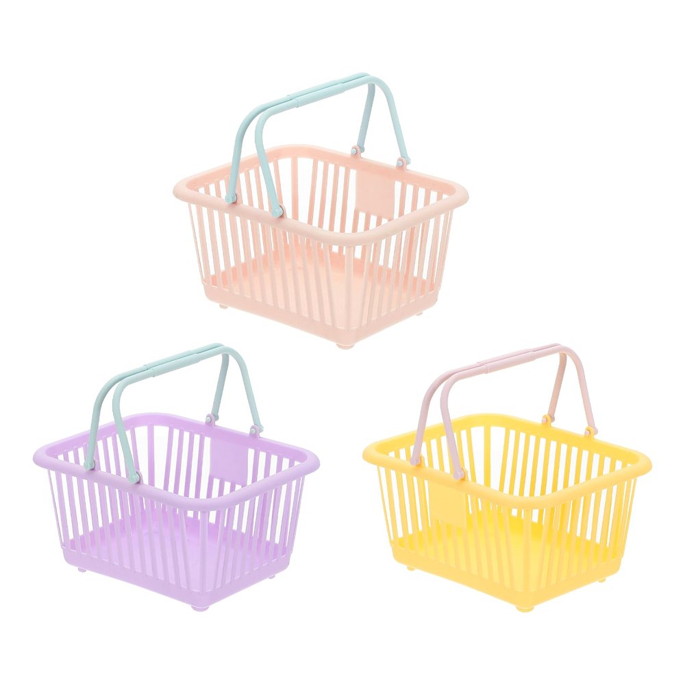 PATIKIL Small Plastic Storage Baskets with Handles, Pink/Purple/Yellow, 3-Pack
