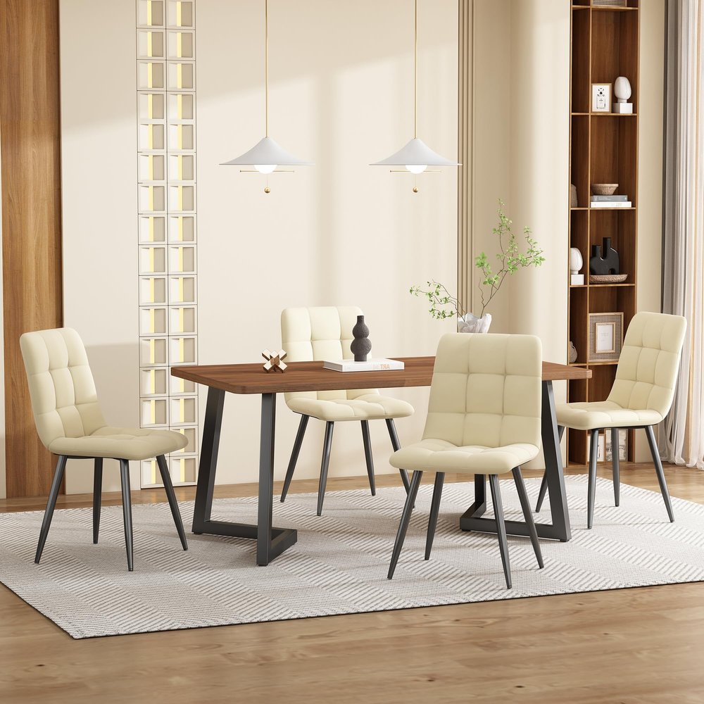 Lcoho 117 x 68 cm Dining Table with Metal Legs, Black/Walnut