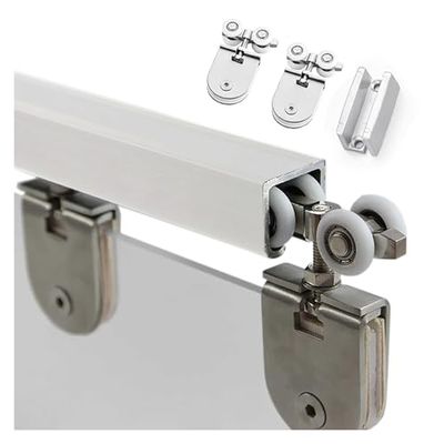 Heavy-Duty Bypass Sliding Door Hardware, Aluminum Alloy Track and Roller Set for Glass Panels