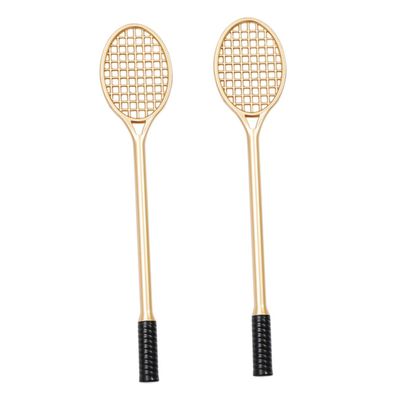 HOMSFOU Key-Handle Ballpoint Pens, 2-Pack, Tennis Racket Shape, Gold Plastic