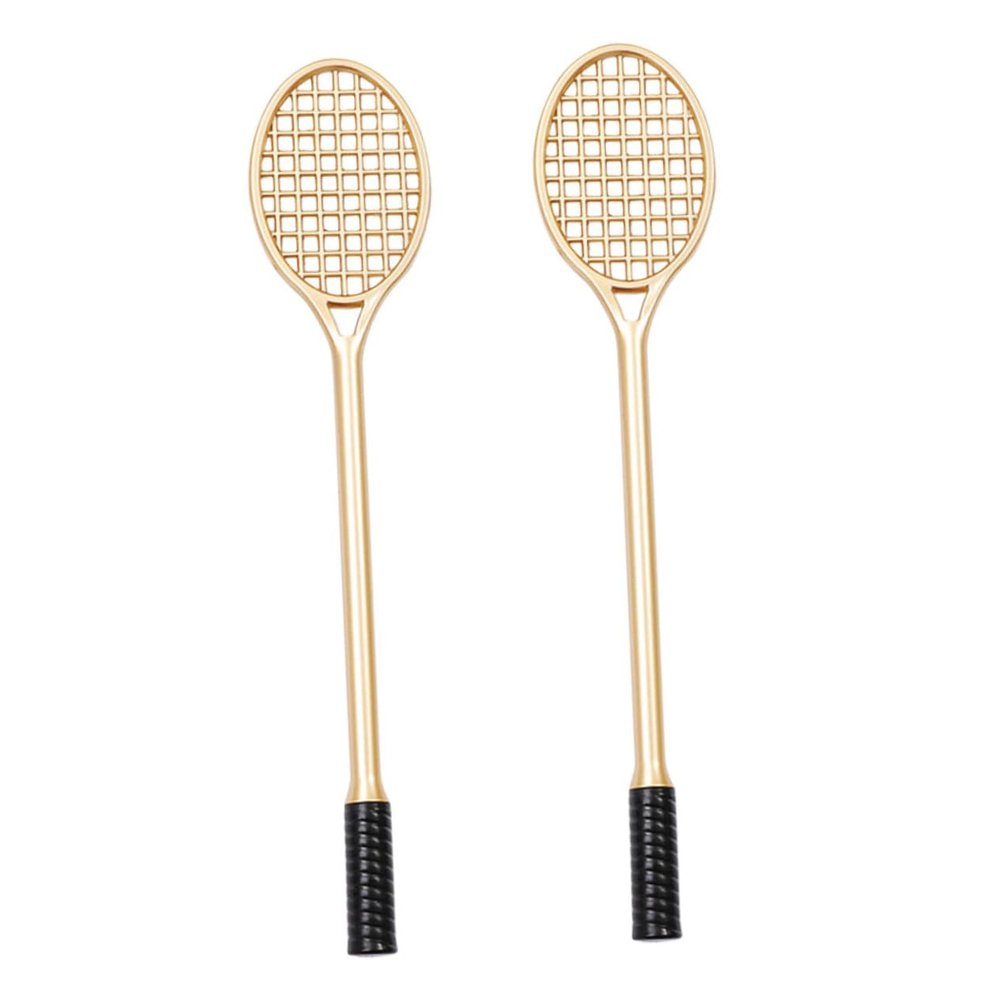 HOMSFOU Key-Handle Ballpoint Pens, 2-Pack, Tennis Racket Shape, Gold Plastic