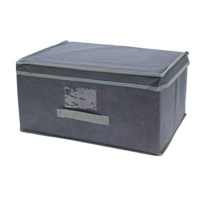 Well Home Storage Box with Hinged Lid, Nonwoven Fabric, 44 x 33 x 22 cm, Dark Gray