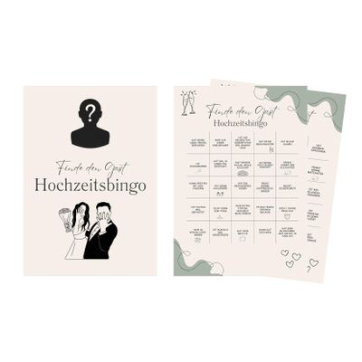 M Diagne Wedding Bingo, 25 Cards, Wedding Quiz and Party Game for Guests to Get Acquainted, DIN A5, Wedding Gift (25-Pack)