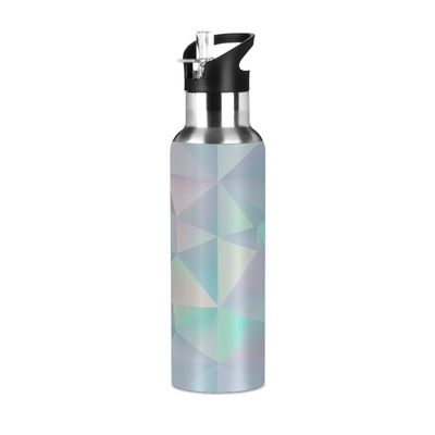 Woltant Triangle Blue Pink 600 ml Vacuum-Insulated Stainless Steel Water Bottle with Straw