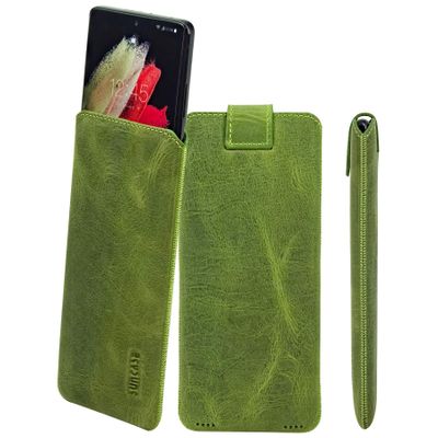 Suncase Genuine Leather Pouch Slim Edition for Nothing Phone (3a), Antique Kiwi Green