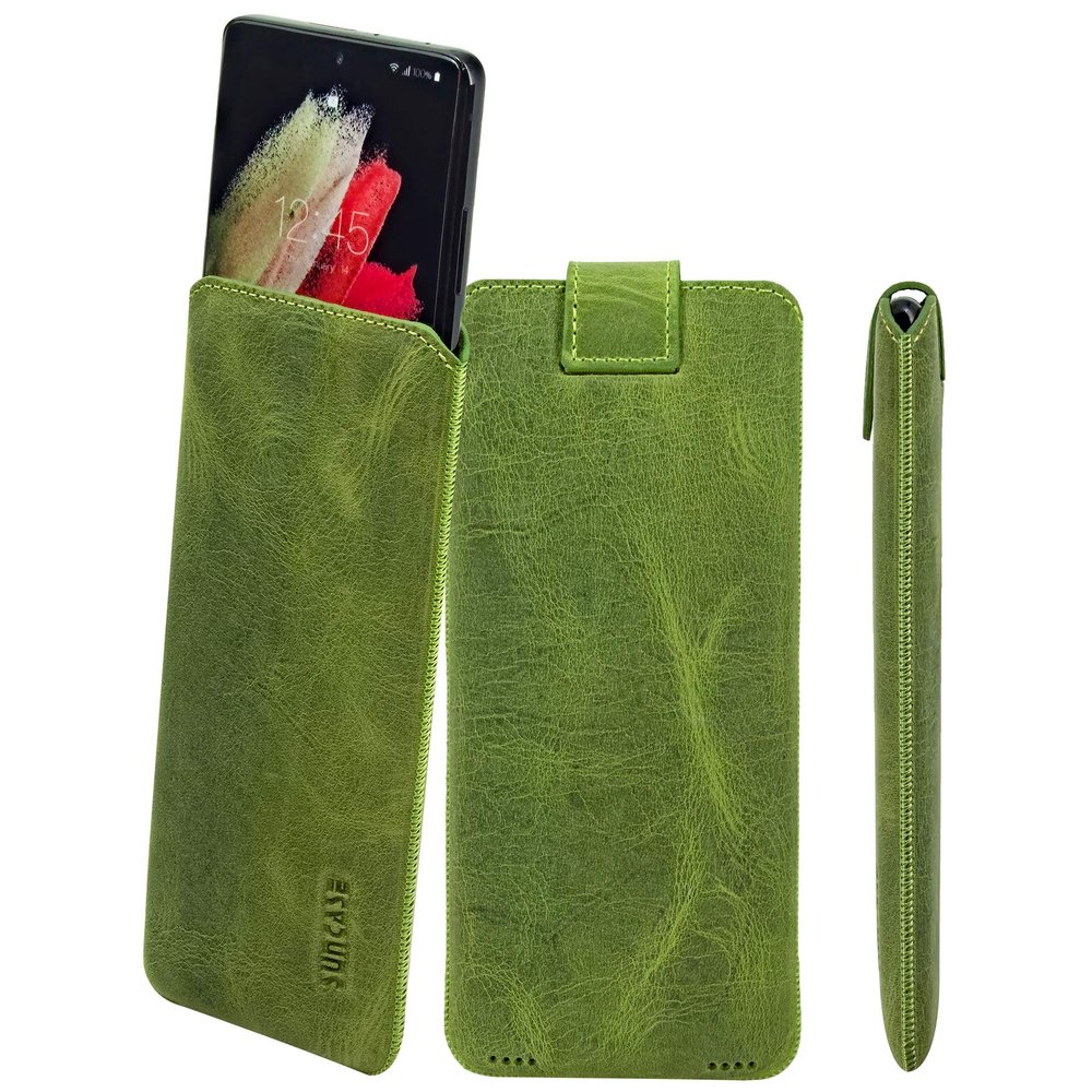 Suncase Genuine Leather Pouch Slim Edition for Nothing Phone (3a), Antique Kiwi Green