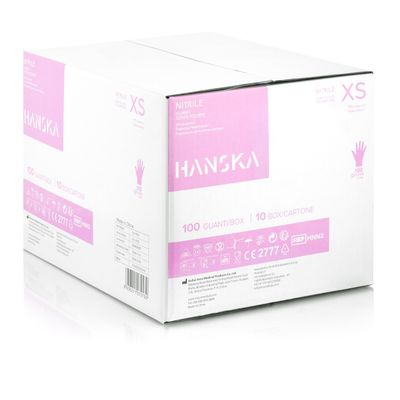 HANSKA 1000 Pink Powder-Free Nitrile Disposable Gloves, Ambidextrous, Non-Sterile, XS