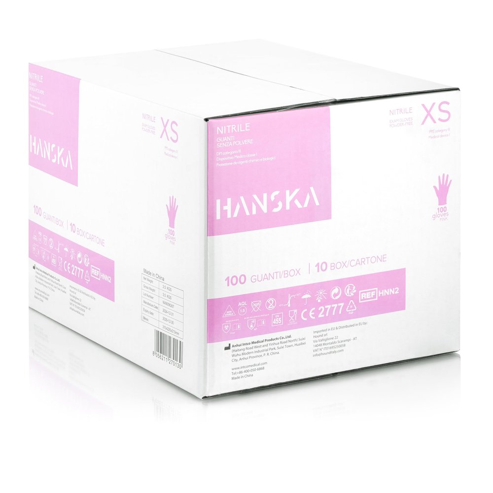 HANSKA 1000 Pink Powder-Free Nitrile Disposable Gloves, Ambidextrous, Non-Sterile, XS