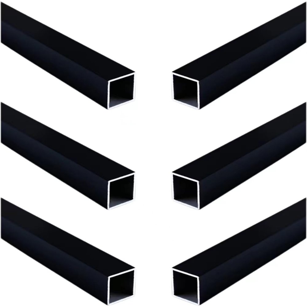 Coavoo 6-Pack Black Powder-Coated Aluminum Square Tubes, 50 x 50 x 1.2 mm, 1260 mm Long