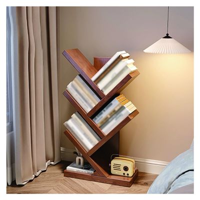 Zdlopteron Solid Wood Tree Bookshelf, 5-Tier, Walnut Color