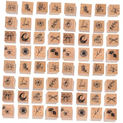 HOMSFOU 4 Sets Children's Wooden Stamps, Number, Birthday, Personalized, Journaling, Name and Flower Stamps, 16 Pieces Each