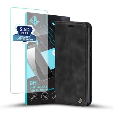 LBH Flip Case for Samsung Galaxy S25, Black, with Screen Protector, Card and Cash Compartments, Stand Function, Magnetic Closure