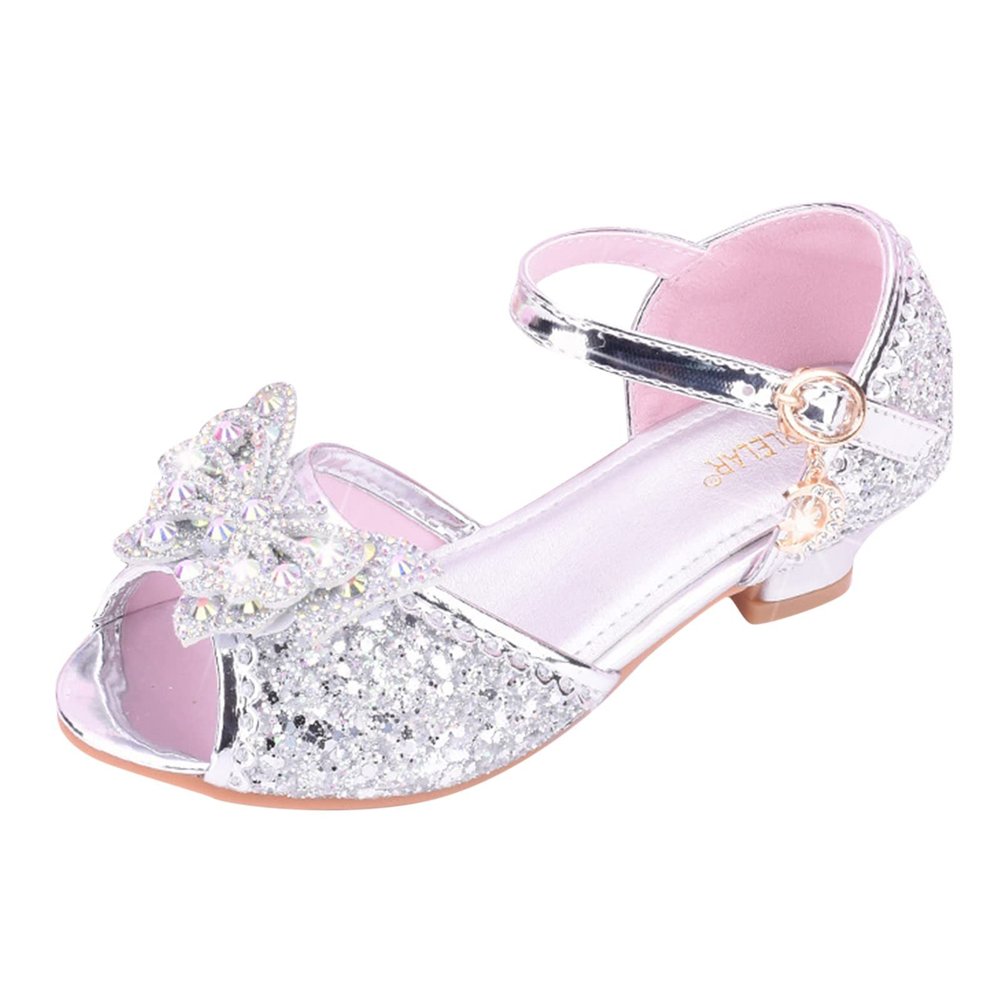 Girls' Pink Princess Shoes, Glitter Cosplay Dress Shoes, Sizes 26–37