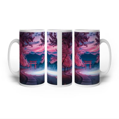 deyoli Cherry Blossom Magic at Dusk Torii Mug, 300 ml