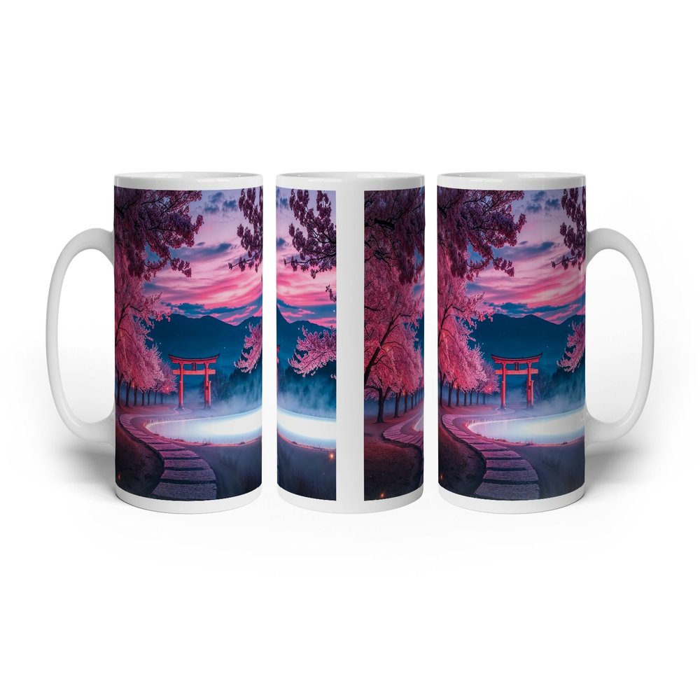 deyoli Cherry Blossom Magic at Dusk Torii Mug, 300 ml