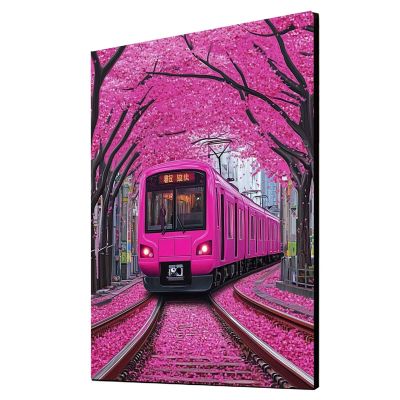 Diamond Painting for Adults, Train with Cherry Blossoms, 5D DIY Crystal Art, 40 x 55 cm