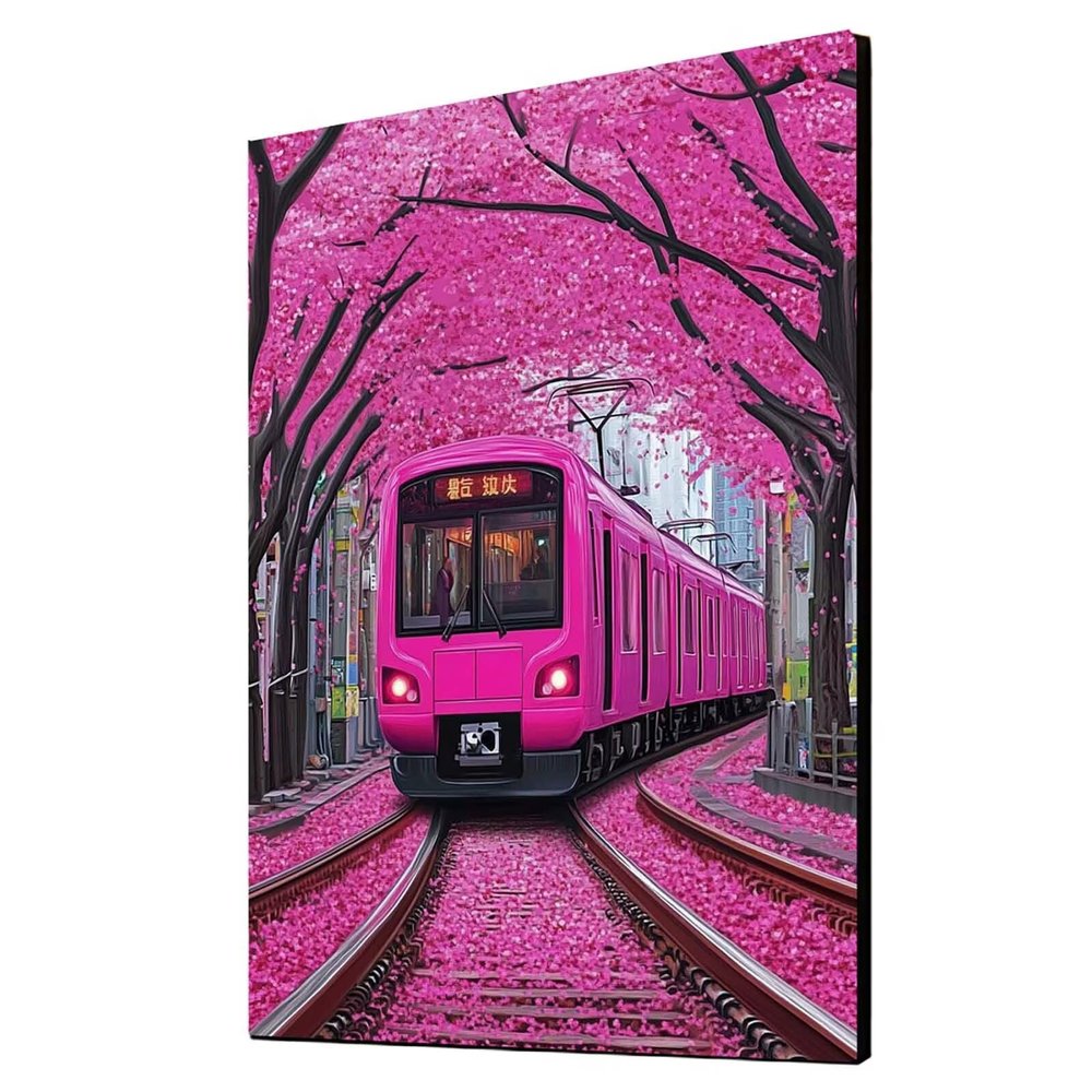 Diamond Painting for Adults, Train with Cherry Blossoms, 5D DIY Crystal Art, 40 x 55 cm
