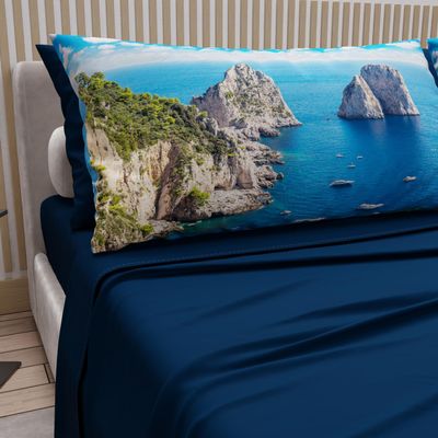 PETTI Artigiani Italiani Double Bedding Set, Cotton with Digital-Print Pillowcases, Capri Night Blue, 100% Made in Italy