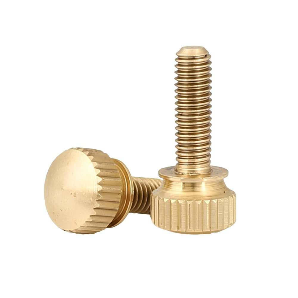 Threaded Knurled Nuts, 25-Piece M3/M4/M5/M6 Set, Brass Knurled Head, Stepped Hand-Tightening Thumb Screws (Gold, M6 x 12 mm, 2 pcs)