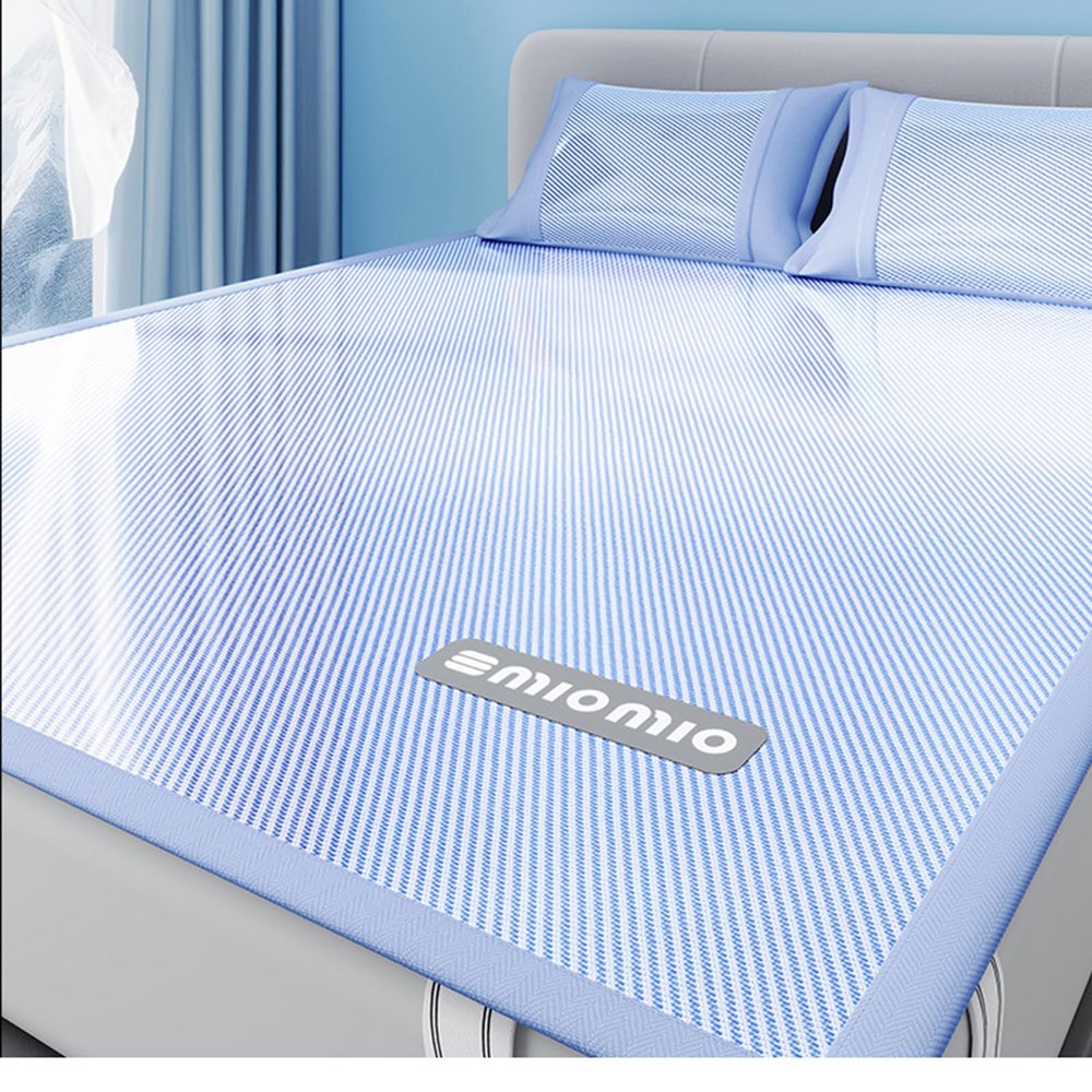 TBATM Foldable Cooling Mat, Comfortable Ice Silk Summer Bed Cover, Blue, 1.90 × 200 cm