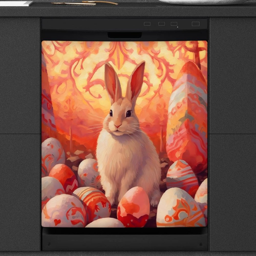 Woltant Easter Bunny Art Egg Magnetic Dishwasher Cover, 23 x 26 in
