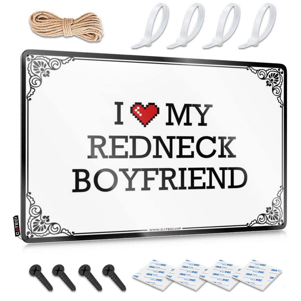 Vintage Metal Sign “Bar Mirrors for Man Cave I Love My Redneck Boyfriend,” 20 x 30 cm