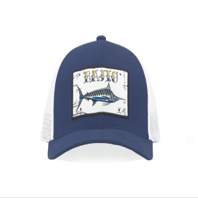 Bajo Flat-Brim Fishing Hat - Marine Art Snapback Trucker Cap with Embroidered Ocean Design